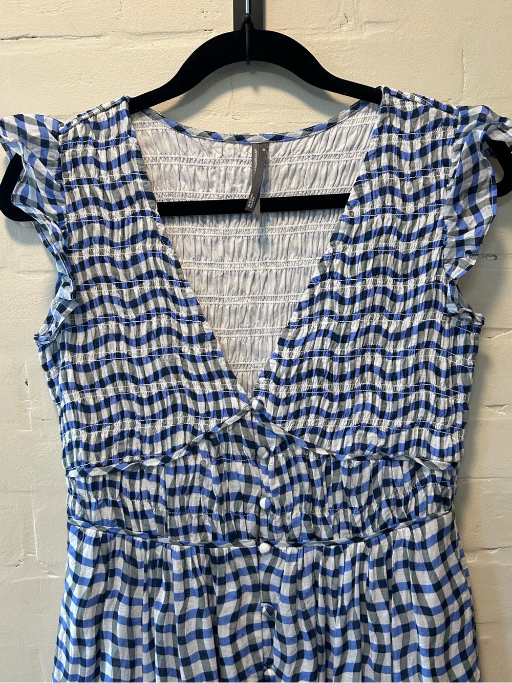 Anthropologie Peregrine Blue Gingham Smocked Midi Dress with Flutter Sleeves XS - Picture 4 of 11